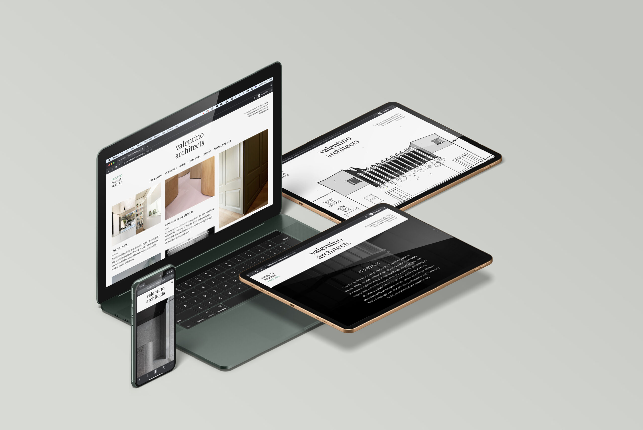 Website designed for Valentino Architects shortlisted at the 2022 Dezeen Awards